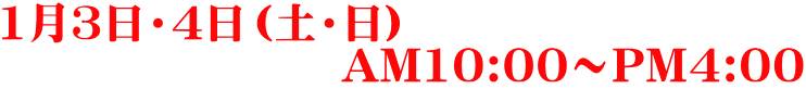 1月3日・4日（土・日) 　　　　　　　　AM10:00～PM4:00