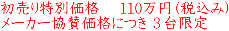 初売り特別価格　 110万円（税込み） メーカー協賛価格につき ３台限定